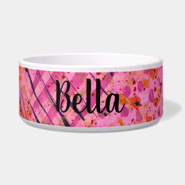 Tigela Pink Purple Abstract Painting Ceramic Pet Bowl