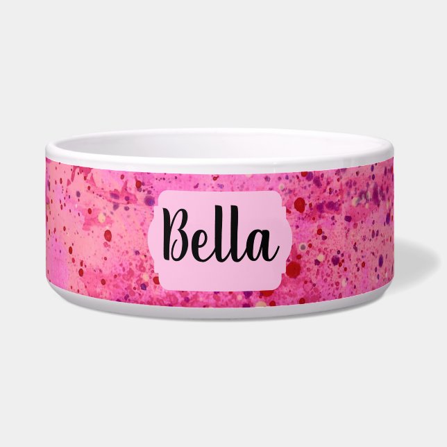 Tigela Pink Purple Abstract Personalized Ceramic Pet Bowl (Frente)