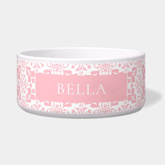 Tigela Pink White Tile Pattern Elegant Personalized Pet (Frente)