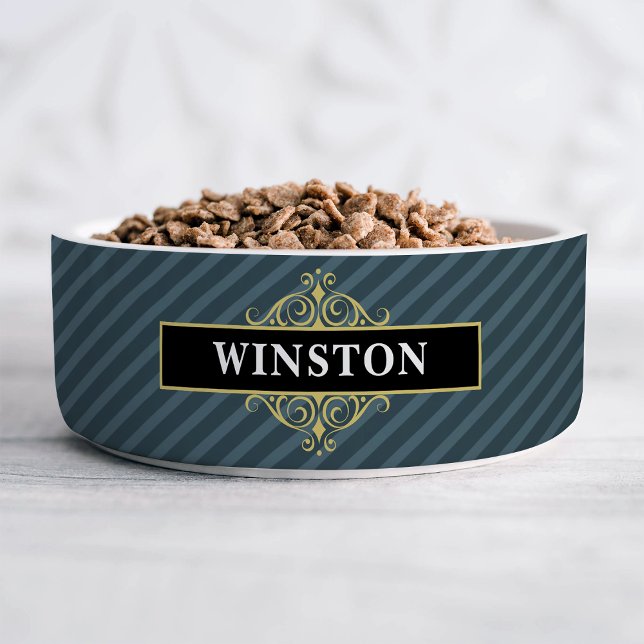 Tigela Pinstripe Dourado preto personalizado (Criador carregado)