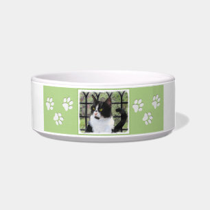 Tigela Pintura de Gato Tuxedo - Arte de Gato Original Cus