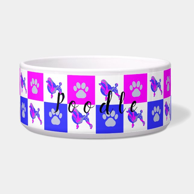 Tigela Poodle Dog & Paw Hot Pink & Blue Pet Bowl (Frente)