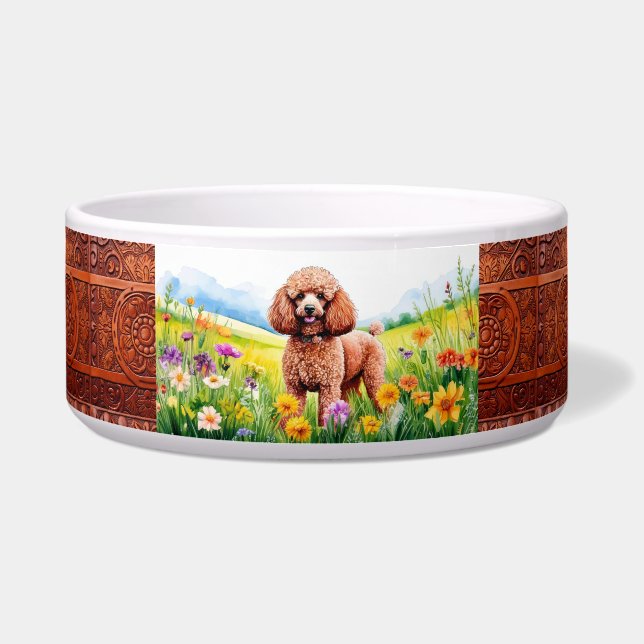 Tigela Poodle Fofo e Flores Silvestres (Frente)