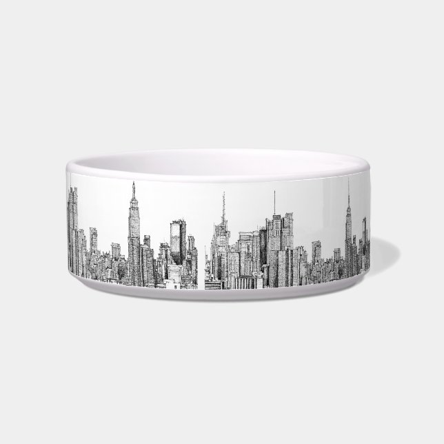 Tigela Prato do poochie da tinta da skyline de New York (Direita)