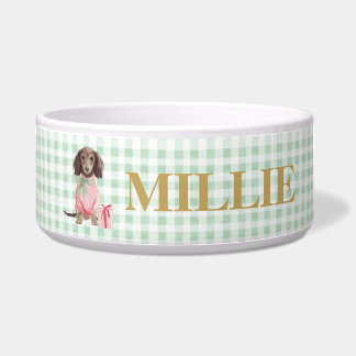 Tigela Preppy Dachshund Green Gingham Christmas