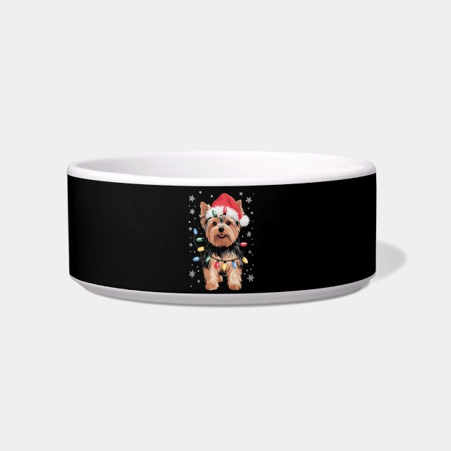Tigela Presente de Natal de Yorkie Cachorro Long Xmas (Frente)