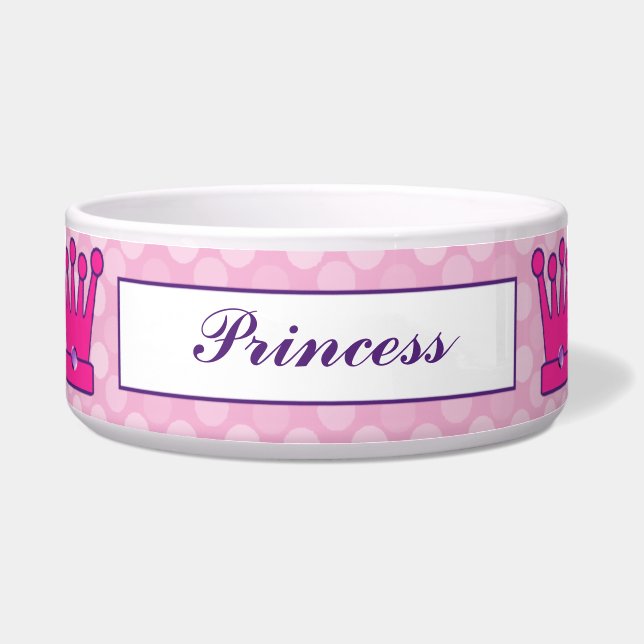 Tigela Princesa bonito Coroa Personalized Cão Bacia (Frente)