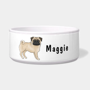 Tigela Pug Bebê Cartoon Cute Com Nome Personalizado