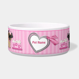 Tigela Pug Cuties Rosa Stripe - Personalizar