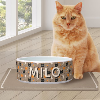 Tigela Pumpkin e Gato Preto de Halloween Personalizados e
