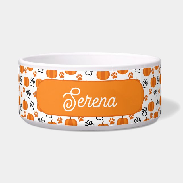 Tigela Pumpkins personalizado e patas laranja e branca (Frente)