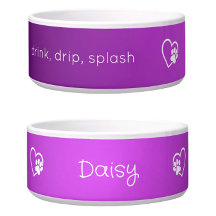 Purple 'drink drip splash' Dog Name Bowl