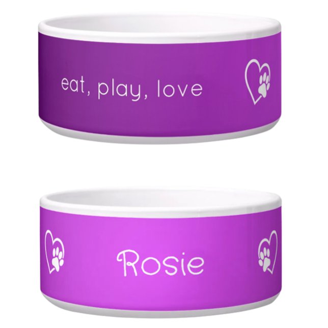 Tigela Purple 'eat play love' Dog Name Bowl (Criador carregado)