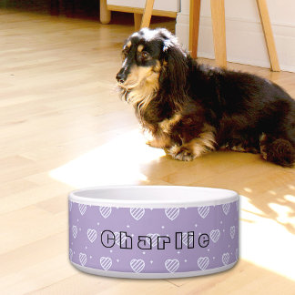 Tigela Purple Hearts Pattern Ceramic Pet Bowl