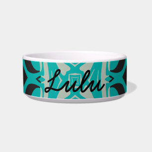 Tigela Quadrado Kaleidoscópio, Azul Aqua, Cinza, Preto