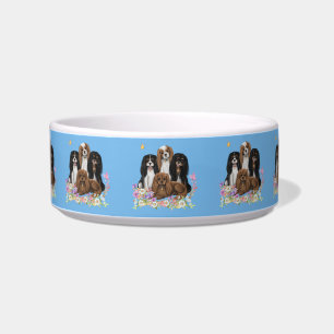 Tigela Quatro Cavaleiros Rei Charles Spaniels em Flores