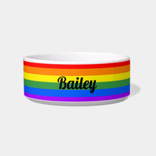 Tigela Rainbow Stripes Nome Personalizado Dog Bowl