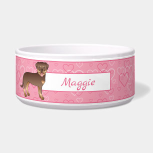 Tigela Red E Tan Rottweiler Em Corações E Nome Rosa