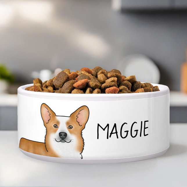 Tigela Red Pembroke Welsh Corgi Cabeça E Nome Personaliza (Criador carregado)