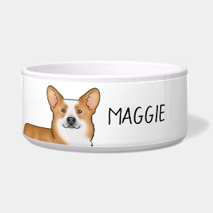 Tigela Red Pembroke Welsh Corgi Cabeça E Nome Personaliza