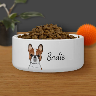 Tigela Red Piebald French Bulldog Cute Cartoon Dog & Name