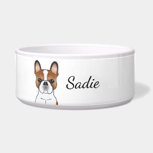 Tigela Red Piebald French Bulldog Cute Cartoon Dog & Name