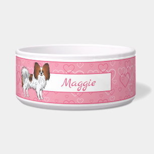 Tigela Red Sable Papillon Feliz Cachorro Gelado Em Coraçõ