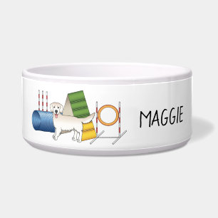 Tigela Retriever De Ouro De Creme Com Equipamento De Agil