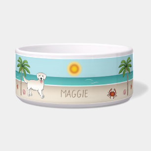 Tigela Retriever Dourado Creme em uma Praia Tropical de V