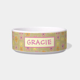 Tigela Retro Bege Patchwork Floral Personalizado Médio Cã