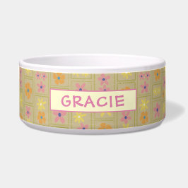 Tigela Retro Bege Remendado Floral Personalizado Grande C