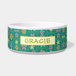 Tigela Retro Verde Azul Xadrez Floral Personalizado Grand