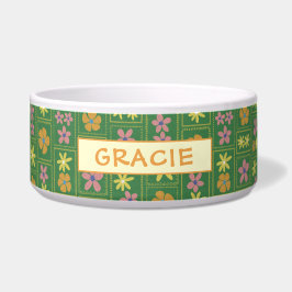 Tigela Retro Verde Floral Patchwork Personalizado Grande 