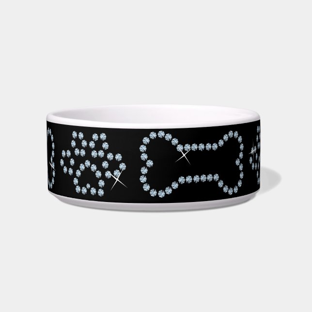 Tigela Rhinestone Dog Bowl Design. Ossos & Pinças - Ouros (Frente)