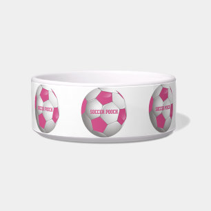 Tigela Rosa customizável e branco da bola de futebol do
