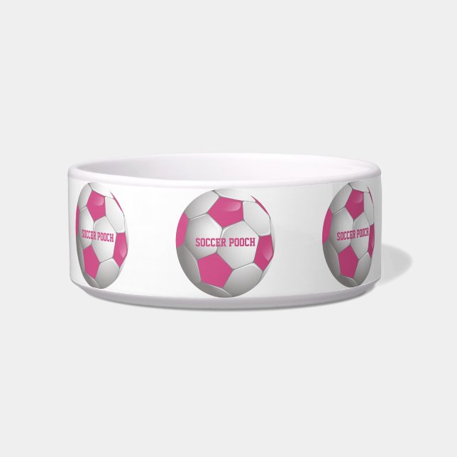 Tigela Rosa customizável e branco da bola de futebol do (Frente)