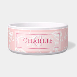 Tigela Rosa Desbotado Floral Branco, Monograma Personaliz