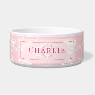 Tigela Rosa Desbotado Floral Branco, Monograma Personaliz