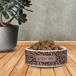 Tigela Rosa Dourado Chic Estampa de Leopardo Pet Personal