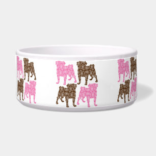 Tigela Rosa retro e Pugs de Brown Paisley