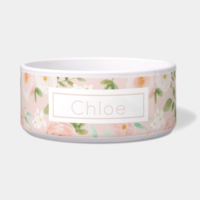 Tigela Rosas de aquarela Flores a Rosa e Pêssego (Frente)