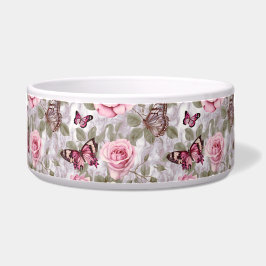 Tigela Rosas rosa e borboletas Aquarela Floral