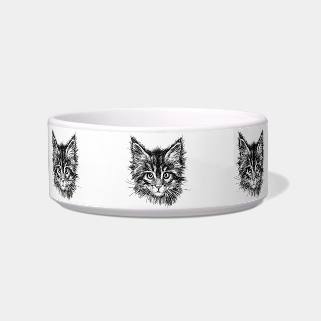 Tigela Rosto de gatinho preto e branco (Frente)