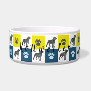 Tigela Rottweiler Cachorro e Pata Amarelo e Azul Cachorro
