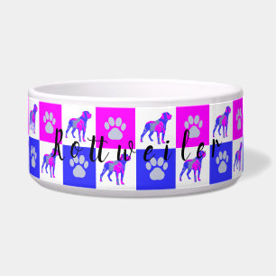 Tigela Rottweiler Cachorro e Pata Quente Rosa e Azul Pet