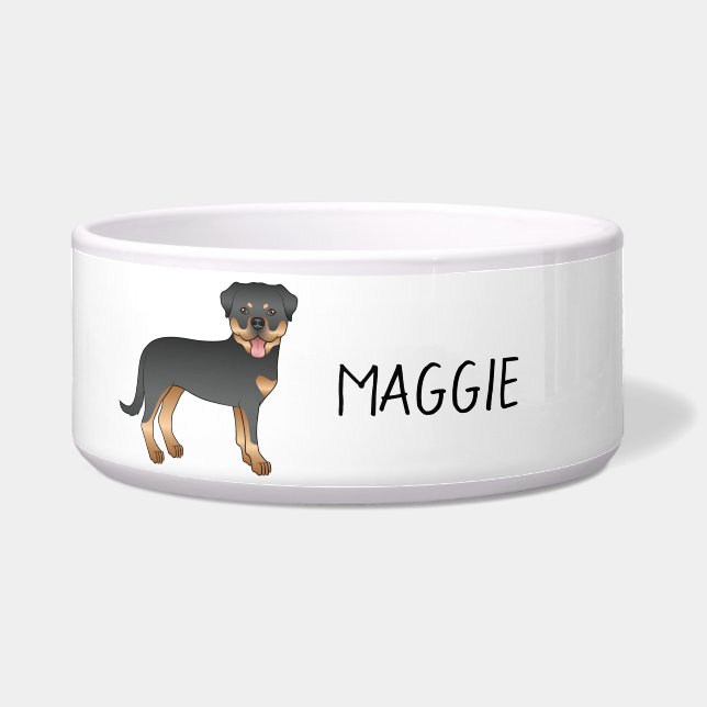 Tigela Rottweiler Preto e Castanho Cachorro de Desenho An (Frente)