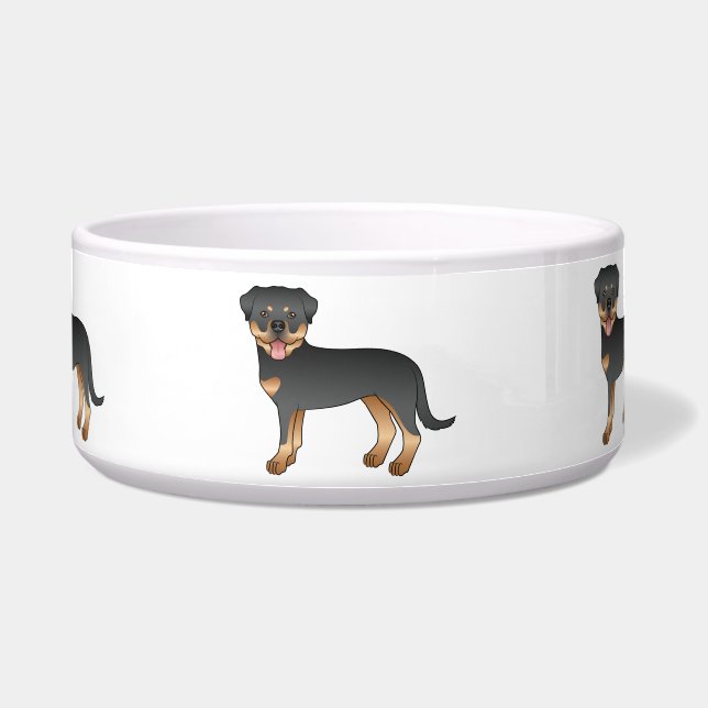 Tigela Rottweiler Preto e Castanho Cachorros de Desenho A (Frente)