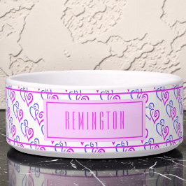 Tigela Roxo Rosa Azul Padrão de Coração Ligado Personaliz