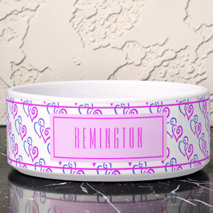 Tigela Roxo Rosa Azul Padrão de Coração Ligado Personaliz