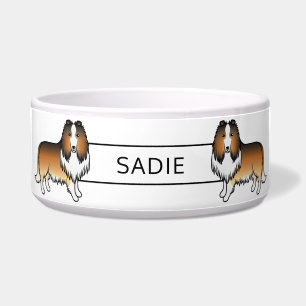 Tigela Sable Rough Collie Cute Cartoon Dogs & Name